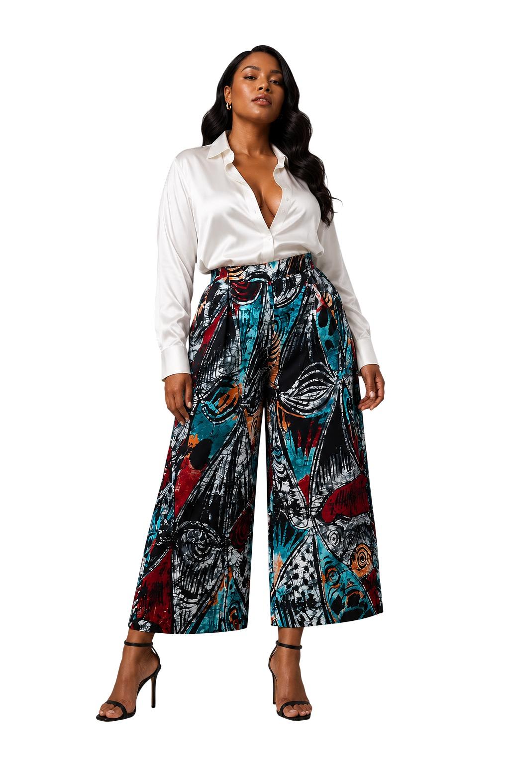 Women’s Multicolor Abstract Ankara Wide Leg Pants - Bold Abstract Culottes Pants