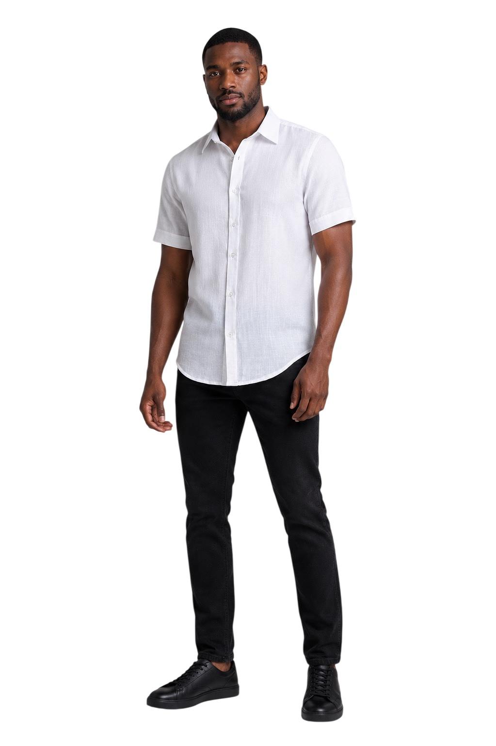 Men’s Off White Linen Short Sleeve Shirt – Lightweight Button-Up Summer Shirt