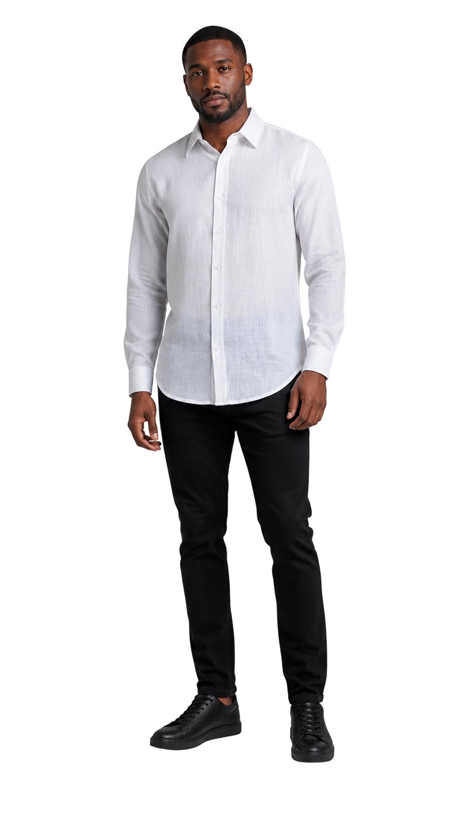 Men’s Off White Linen Long Sleeve Shirt – Lightweight Button-Up Casual & Resort Shirt
