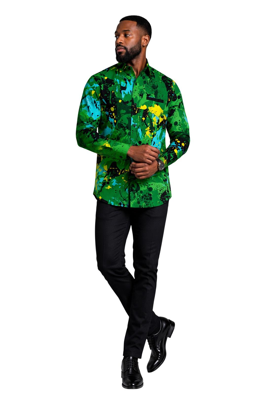 Men's Long Sleeve Button-Up Shirt – Jungle Splatter Print