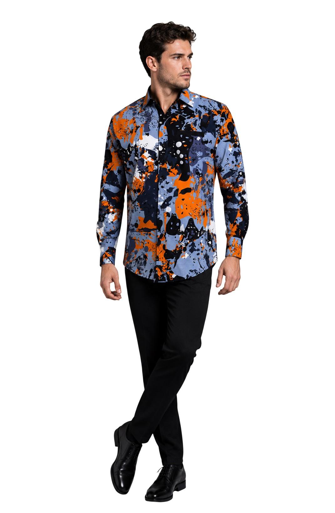 Men's Long Sleeve Button-Up Shirt – Urban Paint Splatter Print