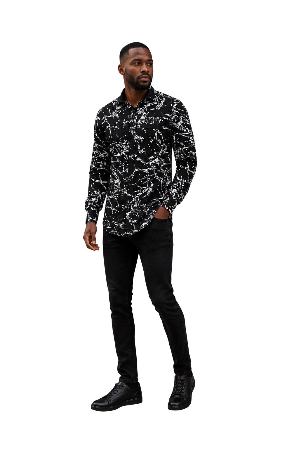 Men’s Black Abstract Print Button-Up Shirt