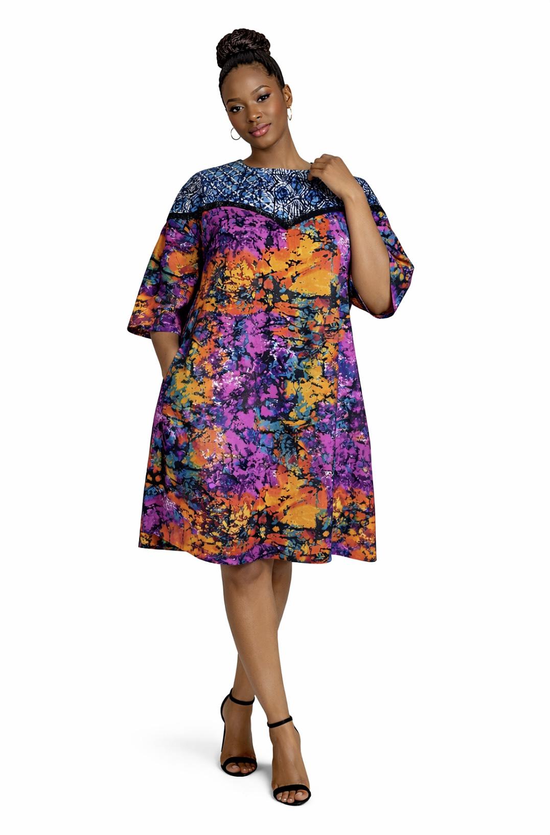 Orange Ankara Dress with Pockets – Handmade African Print Cotton