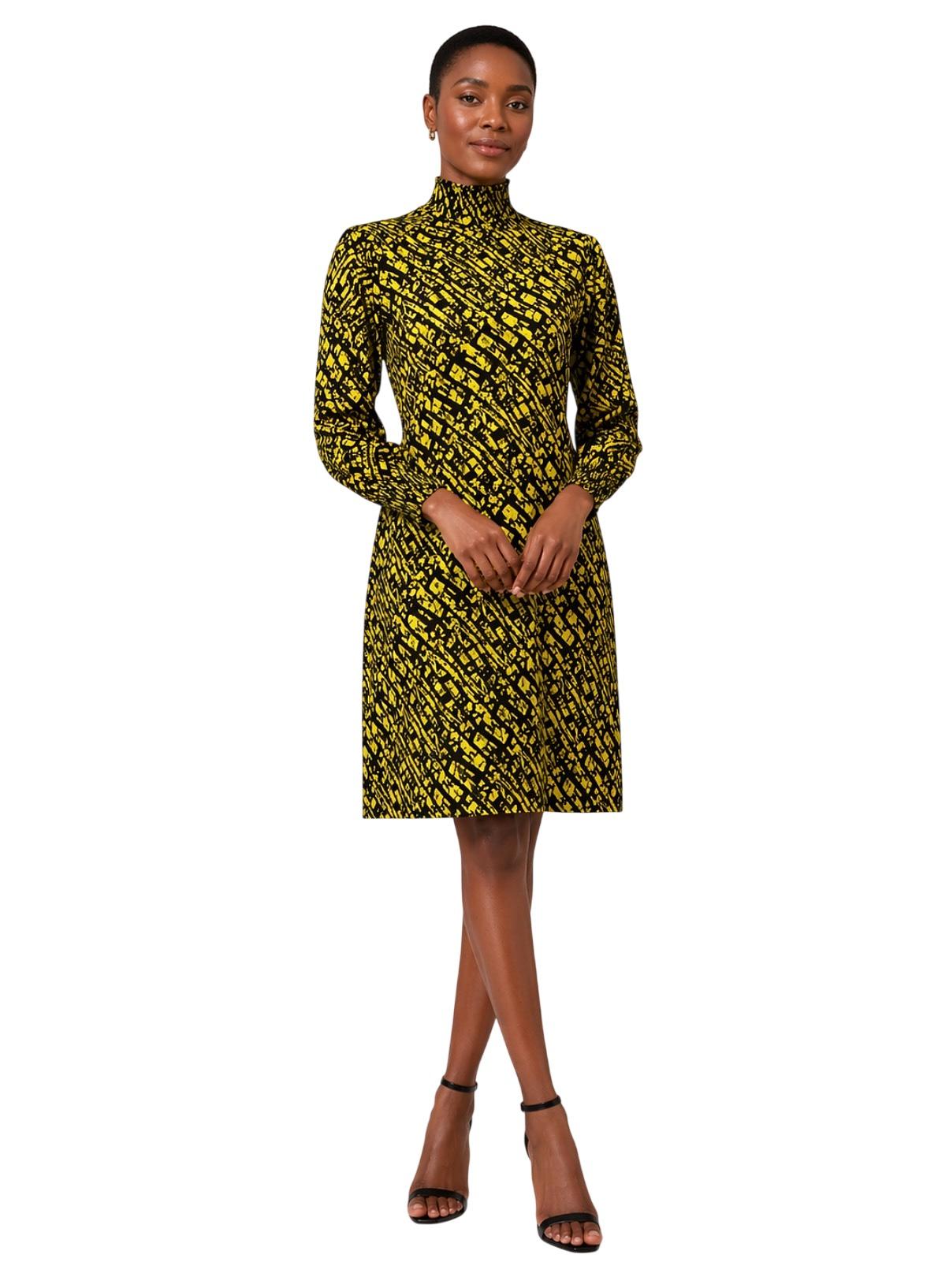 Yellow Ankara High-Neck Dress with Pockets – Handmade Cotton