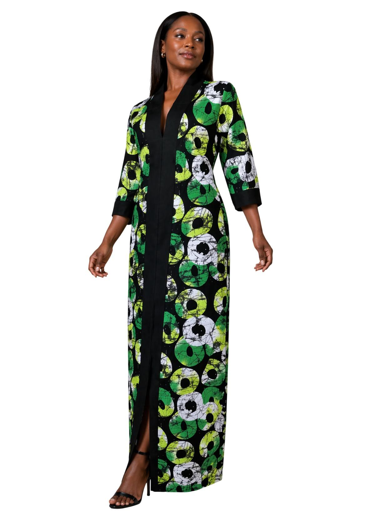 Green Ankara Kaftan Dress with Pockets – Handmade Cotton