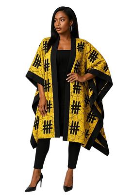 Yellow Ankara Kimono Poncho Cape – African Print Winter Outerwear
