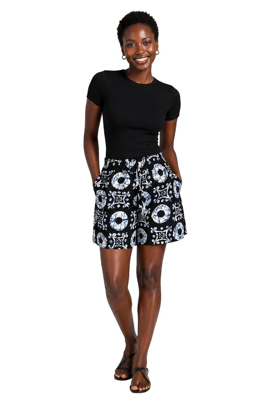 Black & White Circle Motif Shorts – Ankara Drawstring Summer Style