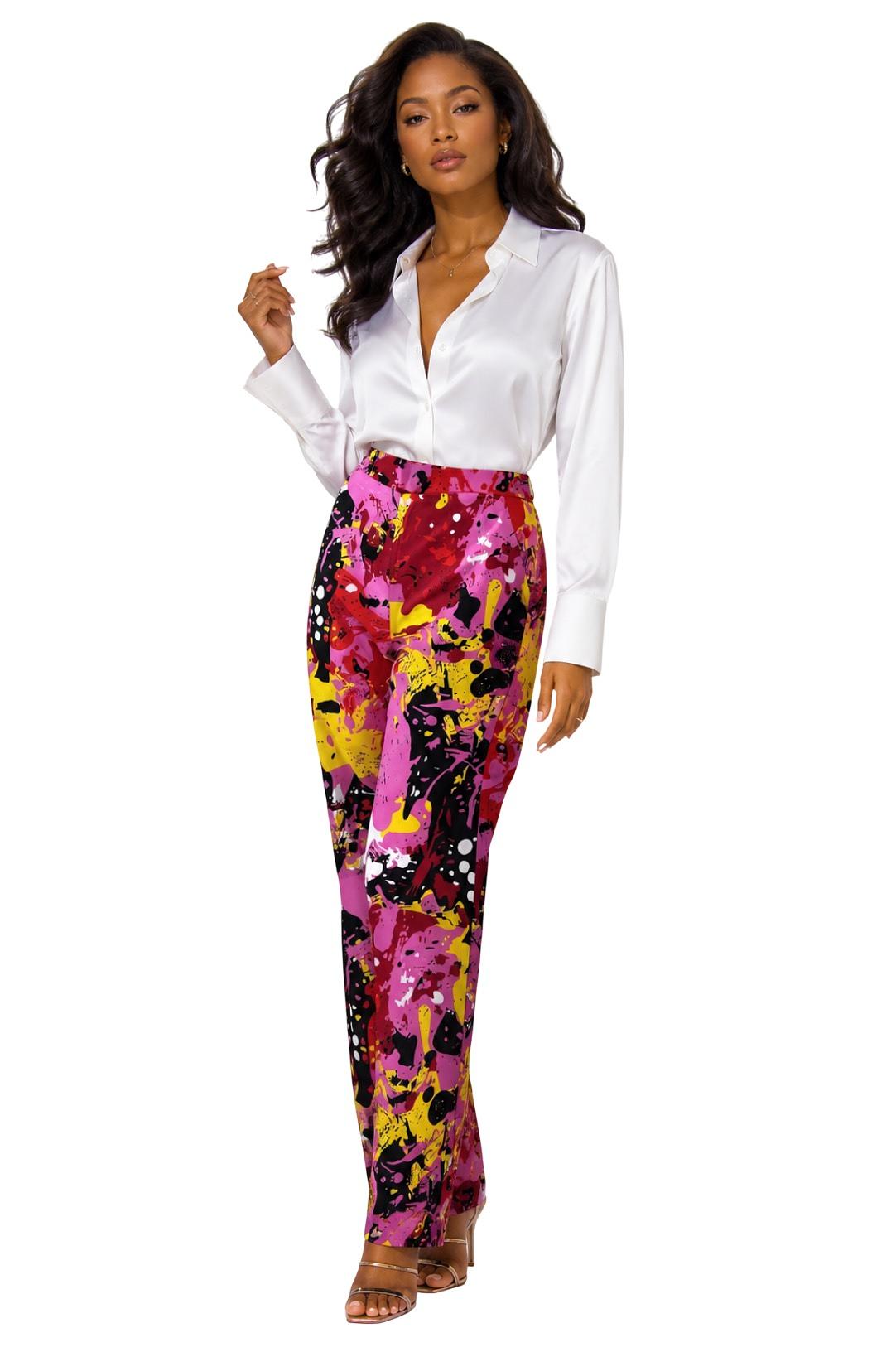 Red Ankara Splatter Print Wide-Leg Trousers – Bold Abstract Pants