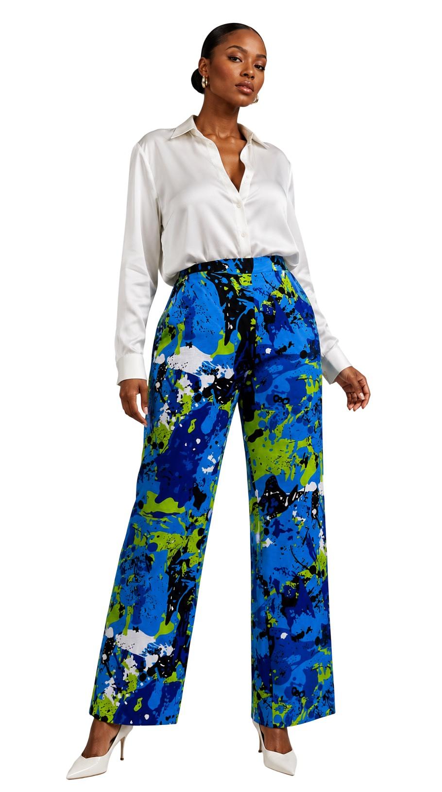 Ankara Splatter Print Wide-Leg Trousers – Bold Abstract Women's Pants
