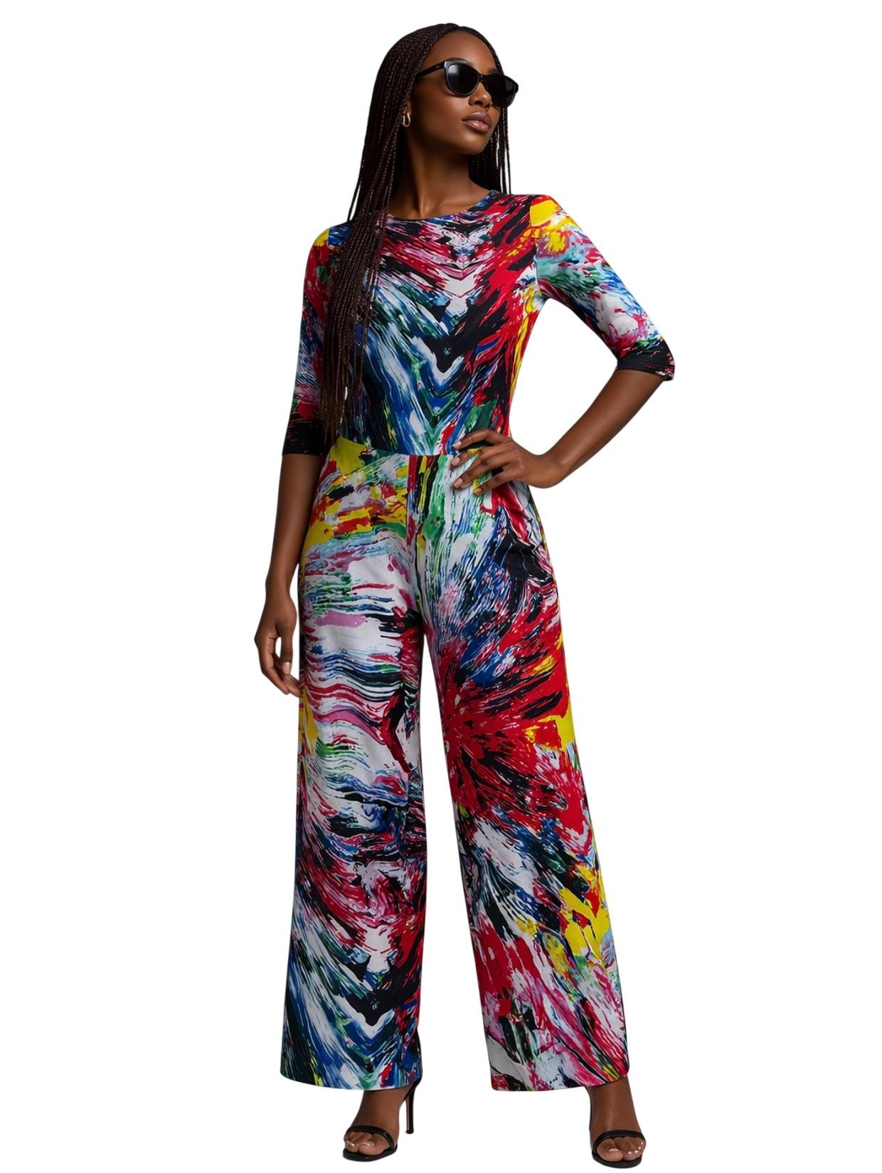 Ankara Two-Piece Crop Top and Trouser Set – Multicolor Abstract