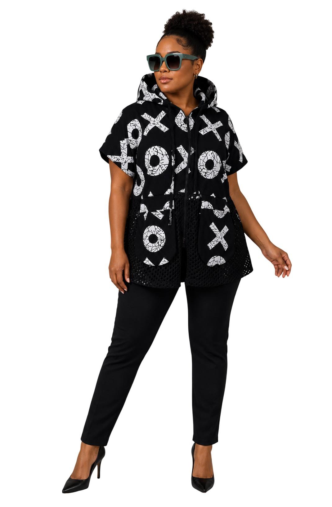 Black & White XOXO Hooded Top – Ankara Winter Blouse for Women