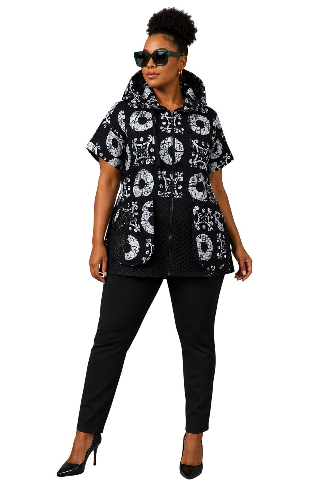 Black & White Circle Motif Hooded Top – Ankara Women's Winterwear