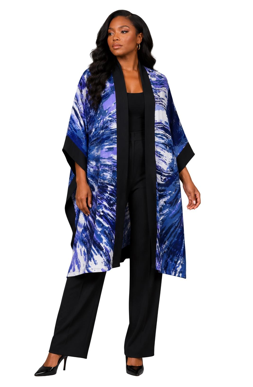 Blue Ankara Kimono Poncho Cape – Handmade African Print Outerwear