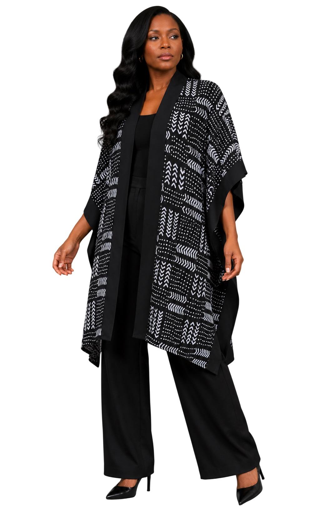 Black & White Ankara Kimono Poncho Cape – Handmade African Print Outerwear