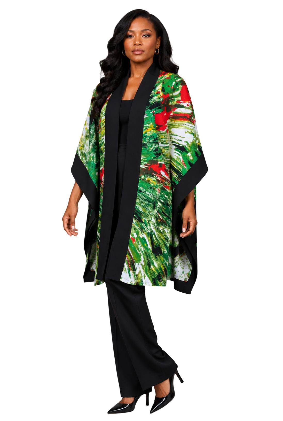 Green Ankara Kimono Poncho Cape – Handmade African Print Outerwear
