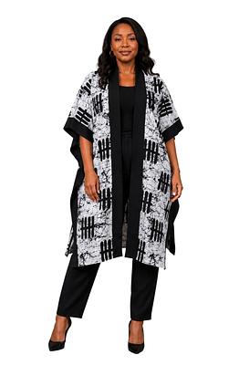 Black & White Ankara Kimono Poncho Cape – Handmade Outerwear